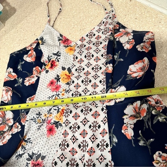 Mlle Gabrielle Asymmetrical Patchwork Print Dress Floral VNeck Spaguetti Strap L - Picture 13 of 15